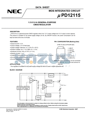 UPD12115T1F-E1-AT datasheet - MOS INTEGRATED CIRCUIT