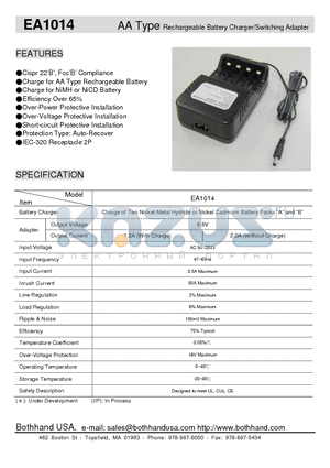 EA1014 datasheet - AA Type Rechargeable Battery Charger/Switching Adapter