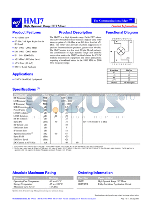 HMJ7 datasheet - High Dynamic Range FET Mixer