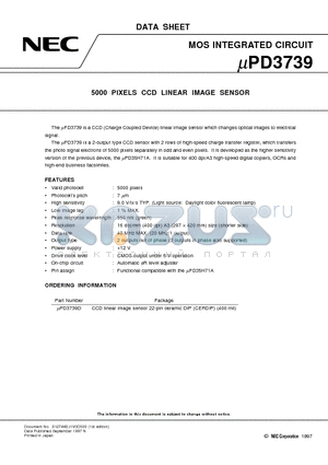 UPD3739D datasheet - 5000 PIXELS CCD LINEAR IMAGE SENSOR