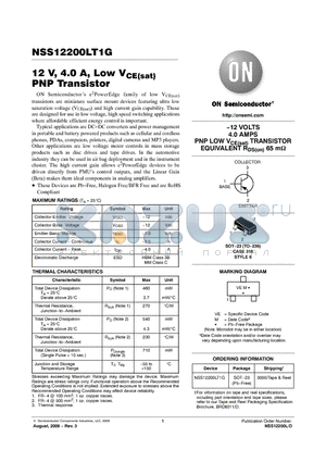 NSS12200LT1G datasheet - 12 V, 4.0 A, Low VCE(sat) PNP Transistor