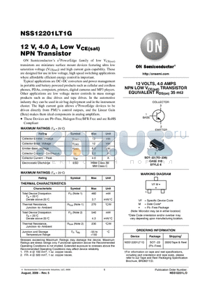 NSS12201LT1G datasheet - 12 V, 4.0 A, Low VCE(sat) NPN Transistor