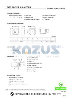 SDB1207101MYF datasheet - SMD POWER INDUCTORS