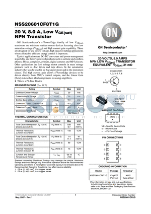 NSS20601CF8T1G datasheet - 20 V, 8.0 A, Low VCE(sat) NPN Transistor