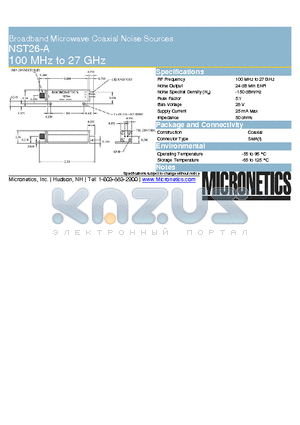 NST26-A datasheet - Broadband Microwave Coaxial Noise Sources 100 MHz to 27 GHz