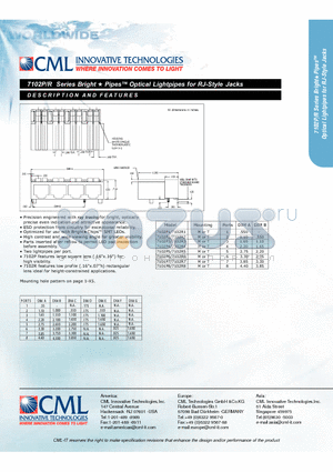 7101P7 datasheet - Bright  Pipes OpticalLightpipes for RJ-Style Jacks