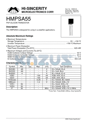 HMPSA55 datasheet - PNP SILICON TRANSISTOR