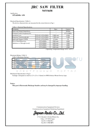 NSVS658 datasheet - JRC SAW FILTER