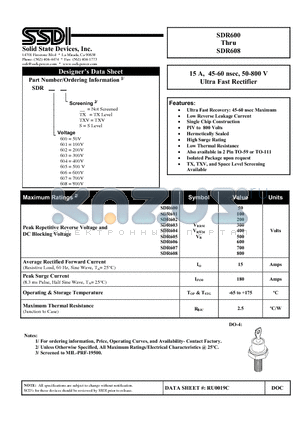 SDR601 datasheet - Ultra Fast Rectifier