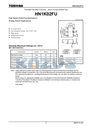 HN1K02FU_07 datasheet - Silicon N Channel MOS Type High Speed Switching Applications