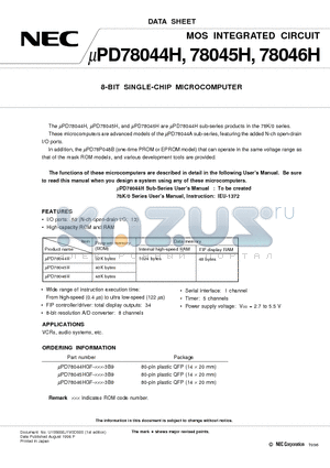 UPD78046HGF-XXX-3B9 datasheet - 8-BIT SINGLE-CHIP MICROCOMPUTER