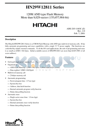 HN29W12811T-60 datasheet - 128M AND type Flash Memory More than 8,029-sector (135,657,984-bit)