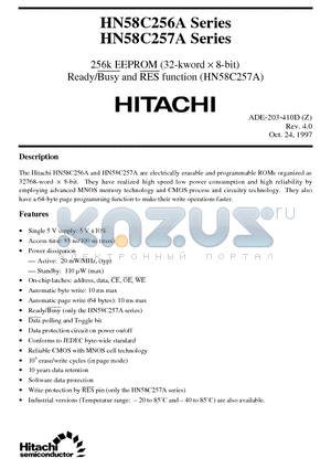 HN58C256AP-10 datasheet - 256k EEPROM (32-kword x 8-bit) Ready/Busy and RES function (HN58C257A)