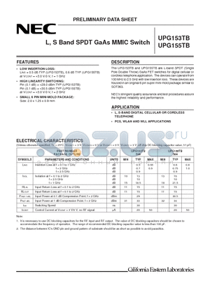 UPG155TB datasheet - L, S Band SPDT GaAs MMIC Switch