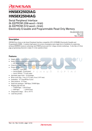 HN58X2502FPIAG datasheet - Serial Peripheral Interface Electrically Erasable and Programmable Read Only Memory