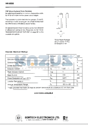 HN8550C datasheet - PNP Silicon Epitaxial Planar Transistor for switching and amplifier applications