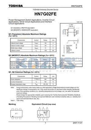 HN7G02FE datasheet - Power Management Switch Applications, Inverter Circuit