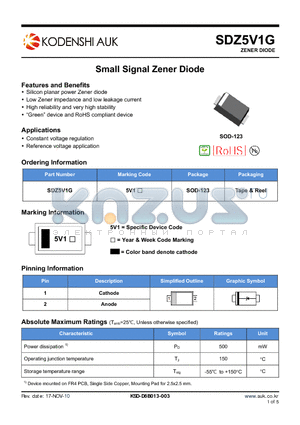 SDZ5V1G datasheet - Small Signal Zener Diode