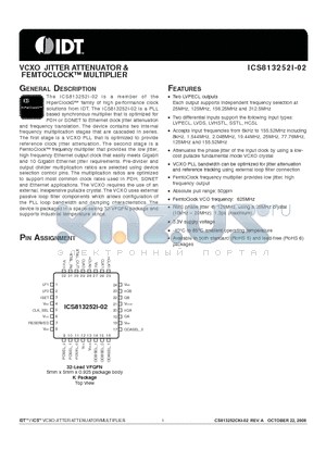 813252CKI-02 datasheet - VCXO JITTER ATTENUATOR & FEMTOCLOCK MULTIPLIER