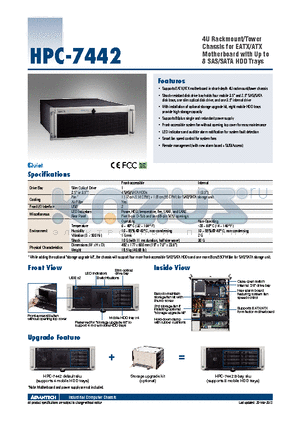 HPC-7442 datasheet - 4U Rackmount/Tower Chassis for EATX/ATX Motherboard with Up to 8 SAS/SATA HDD Trays