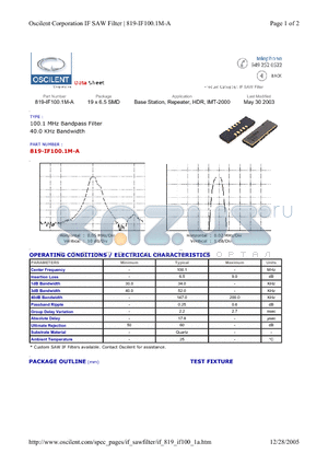 819-IF100.1M-A datasheet - Base Station, Repeater, HDR, IMT-2000