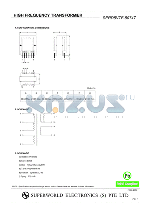 SERD5VTF-50747 datasheet - HIGH FREQUENCY TRANSFORMER