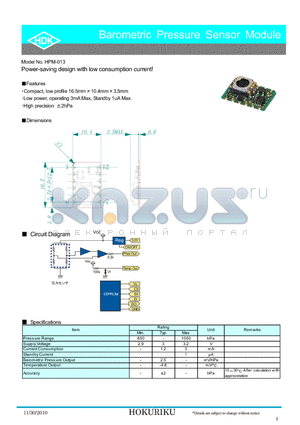 HPM-013 datasheet - Barometric Pressure Sensor Module