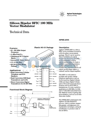 HPMX-2005_1 datasheet - Silicon Bipolar RFIC 100 MHz Vector Modulator