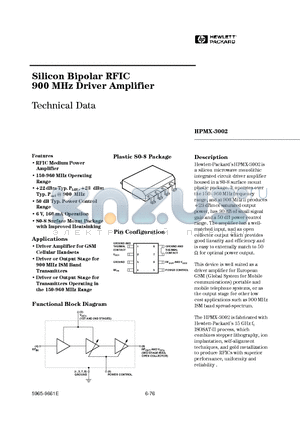 HPMX-3002 datasheet - Silicon Bipolar RFIC 900 MHz Driver Amplifier