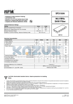 SF2135A datasheet - Designed for Wide Channel IF Filtering