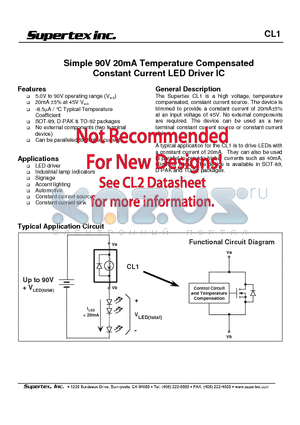 CL1 datasheet - Simple 90V 20mA Temperature Compensated Constant Current LED Driver IC