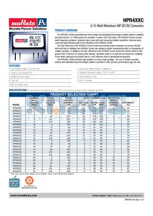 HPR422C datasheet - 0.75 Watt Miniature SIP DC/DC Converter