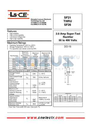 SF26 datasheet - 2.0Amp super fast rectifier 50to400 volts