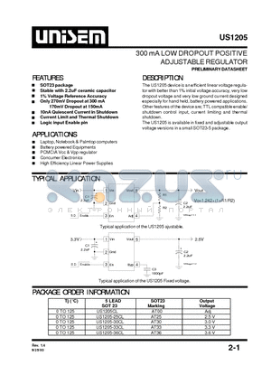 US1205 datasheet - 300 mA LOW DROPOUT POSITIVE ADJUSTABLE REGULATOR