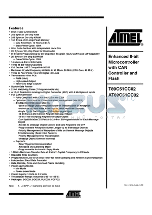 89C51CC02CA-UM datasheet - Enhanced 8-bit Microcontroller with CAN Controller and Flash