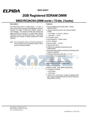 EBS21RC2ACNA-7A datasheet - 2GB Registered SDRAM DIMM