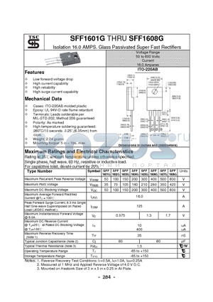 SFF1605G datasheet - Isolation 16.0 AMPS. Glass Passivated Super Fast Rectifiers