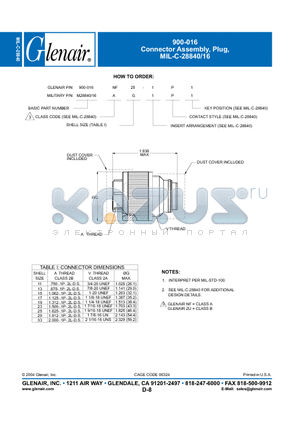 900-016NF25-1P1 datasheet - Connector Assembly, Plug