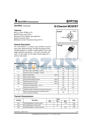 SFP730 datasheet - N-Channel MOSFET