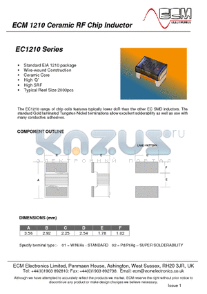 EC1210A-018 datasheet - Ceramic RF Chip Inductor