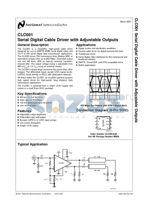 CLC001AJE datasheet - Serial Digital Cable Driver with Adjustable Outputs