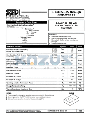 SFS3029 datasheet - SILICON CONTROLLED RECTIFIER