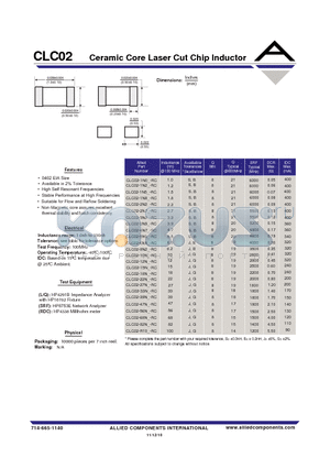 CLC02-3N9_-RC datasheet - Ceramic Core Laser Cut Chip Inductor