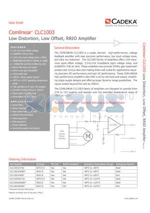 CLC1003ISO8 datasheet - Low Distortion, Low Offset, RRIO Amplifier