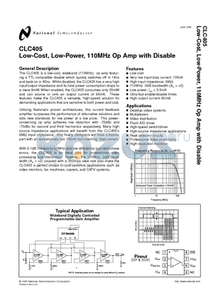 CLC405 datasheet - Low-Cost, Low-Power, 110MHz Op Amp with Disable