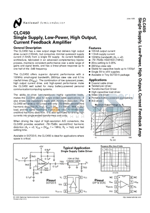 CLC450 datasheet - Single Supply, Low-Power, High Output, Current Feedback Amplifier