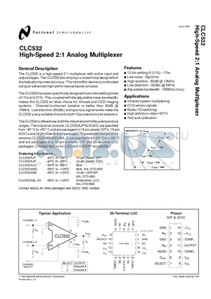 CLC532AJP datasheet - High-Speed 2:1 Analog Multiplexer