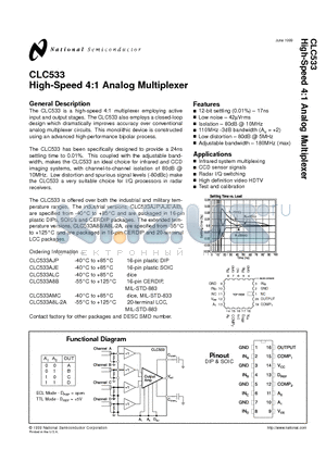 CLC533AJE datasheet - High-Speed 4:1 Analog Multiplexer