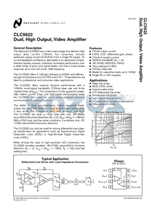 CLC5622IN datasheet - Dual, High Output, Video Amplifier