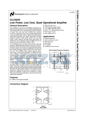 CLC5644 datasheet - Low-Power, Low-Cost, Quad Operational Amplifier